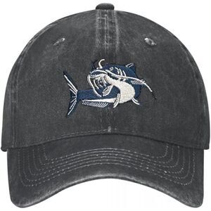 Unisex Black Cotton Catfish Embroidered Adjustable Buckle Classic Baseball Cap